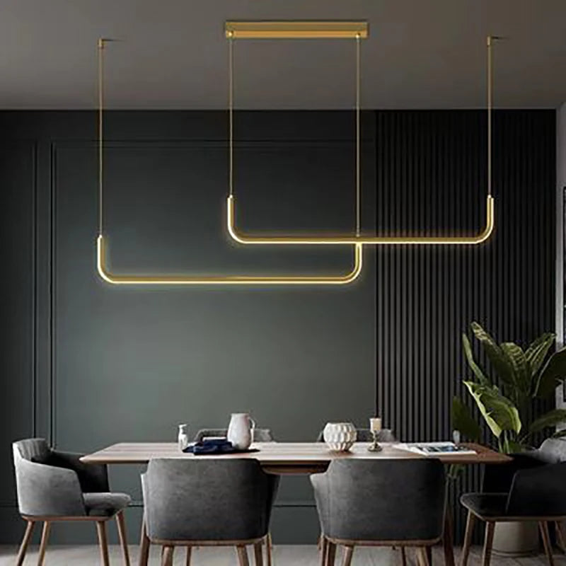 Modern LED Strip Chandelier Light Restaurant Kitchen Decor Ceiling Gold Hanging Pendants Living Room Lighting Indoor Lamp Lustre