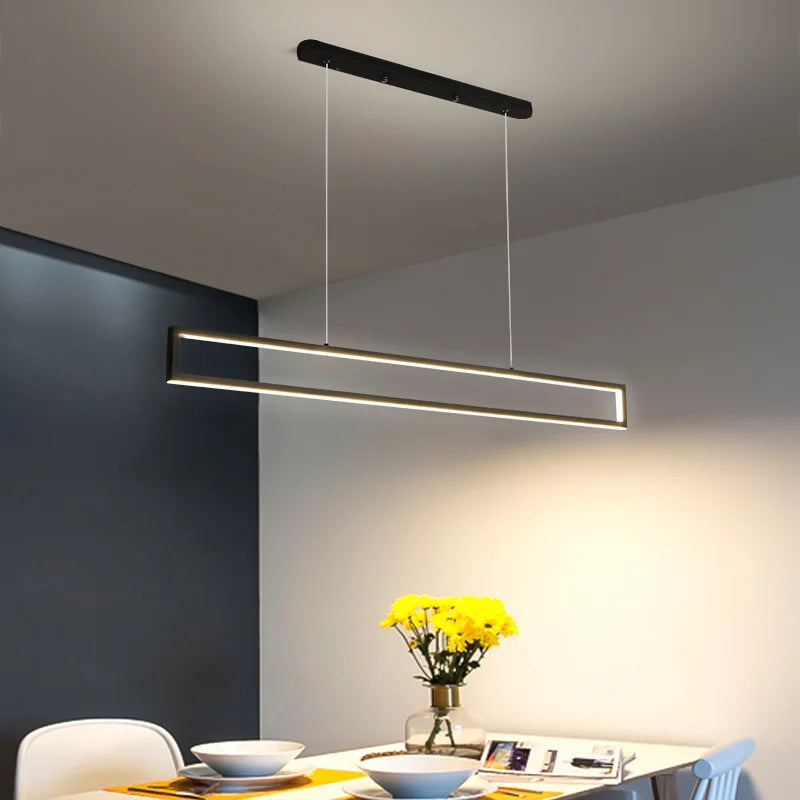 Modern Led Pendant Lights For Dining Room Living Kitchen Office Bar Cafe Rectangle Home Indoor Lighting Long Strip Hanging Lamps