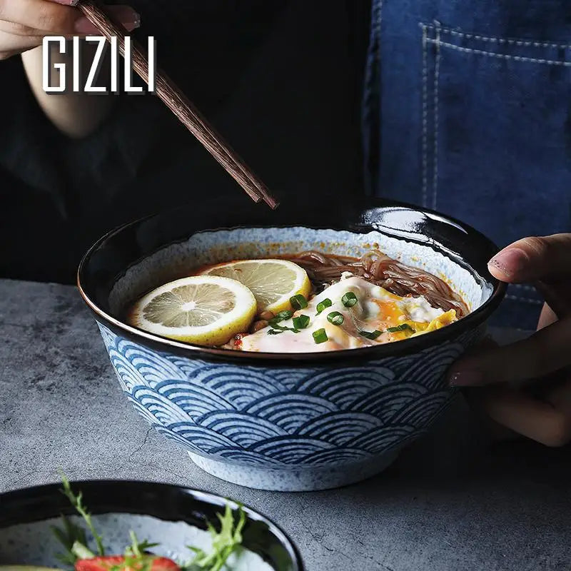 Japanese Ceramic Rice Bowl Sea Ripple Ramen Bowl Salad Noodle Soup Bowl Restaurant Kitchen Tableware Home Decor Dropshipping