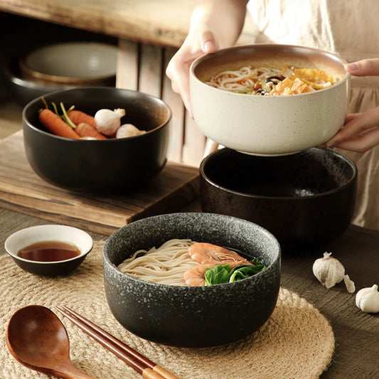Japanese Style Ceramic Ramen Bowl Instant Noodle Bowl With Spoon Chopstick Kitchen Soup Dinnerware Set Fruit Salad Rice Bowls