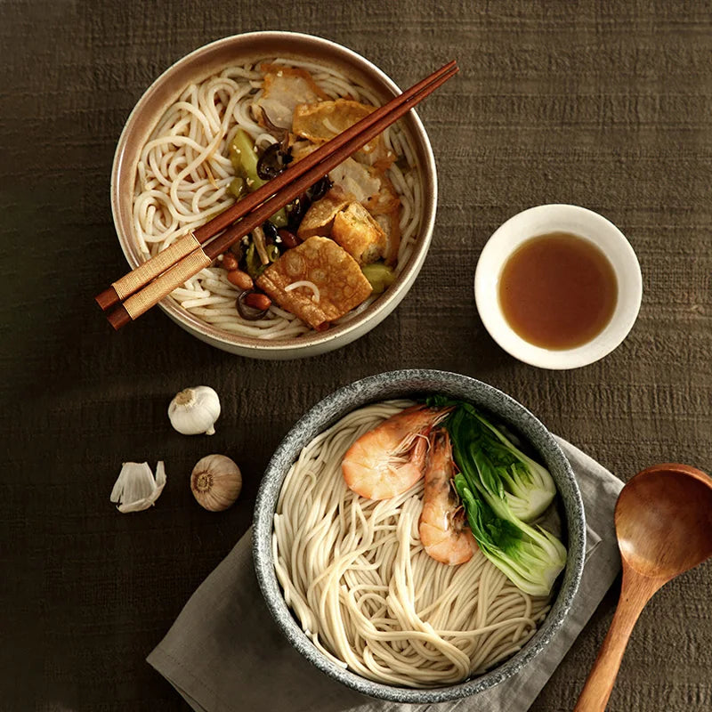 Japanese Style Ceramic Ramen Bowl Instant Noodle Bowl With Spoon Chopstick Kitchen Soup Dinnerware Set Fruit Salad Rice Bowls