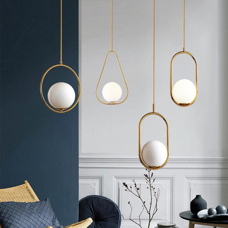 Modern LED Round Glass Ball Pendant Lights Iron E14 Pendant Lamps Hanging Light Fixture for Living Bedroom Dining Room
