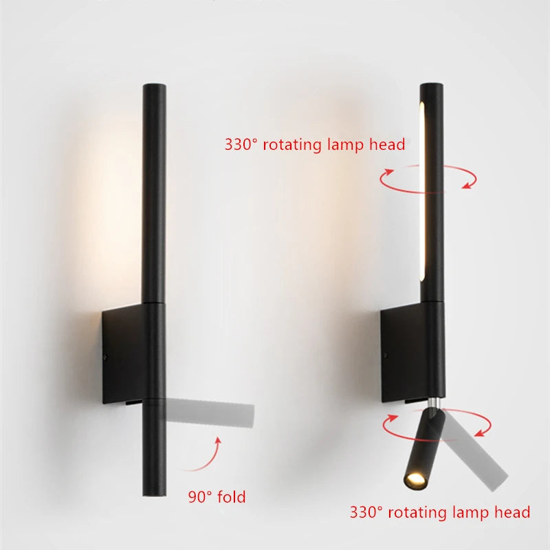 Bedside wall lamp 330 degree rotation adjustable wall lamp reading light with switch minimalist Nordic hotel room master bedroom