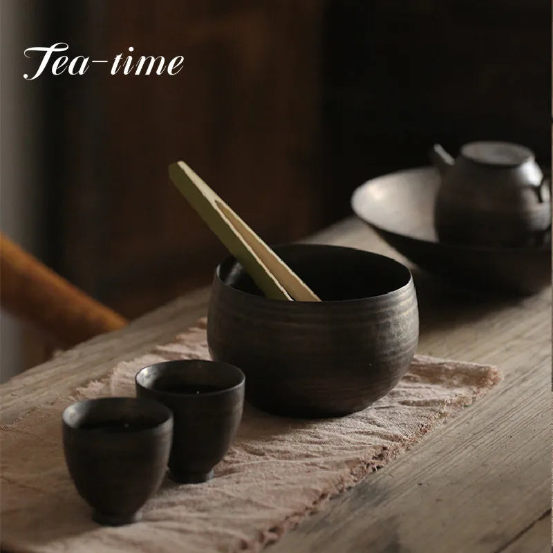 Handmade Thin Tire Tea Washing Basin Japanese-style Iron Glaze Tea Cup Wash Container Zen Tea Residue Barrel Matcha Tea Ceremony