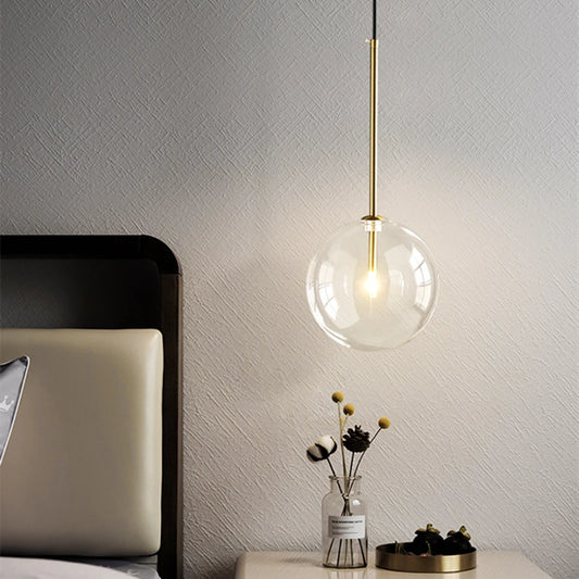 Modern Led Pendant Lamp Glass Ball  Bedroom Hanging Nordic Living Indoor Decor Lighting Kitchen Bar Round Gold Suspension Lights