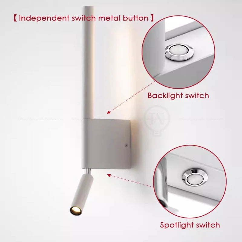 Modern LED wall lamp 330 ° rotatable wall lamp reading lamp hotel guest bedroom bedside background decoration independent switch