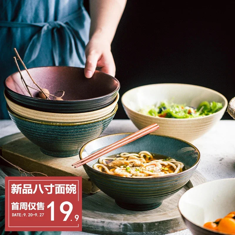 Japanese ceramic bowl home large ramen bowl creative tableware set commercial hat bowl