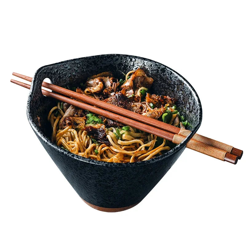 Japanese retro ceramic instant noodle bowl creative home ramen bowl salad fruit bowl personality binaural insert chopsticks bowl