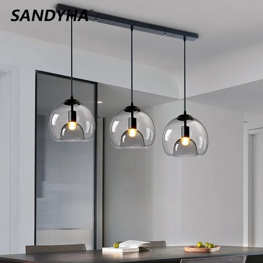 Glass Led Ceiling Chandelier E27 Black Pendant Lamp For Living Room Dining Table Kitchen Bedroom Modern Gray Art Hanging Light
