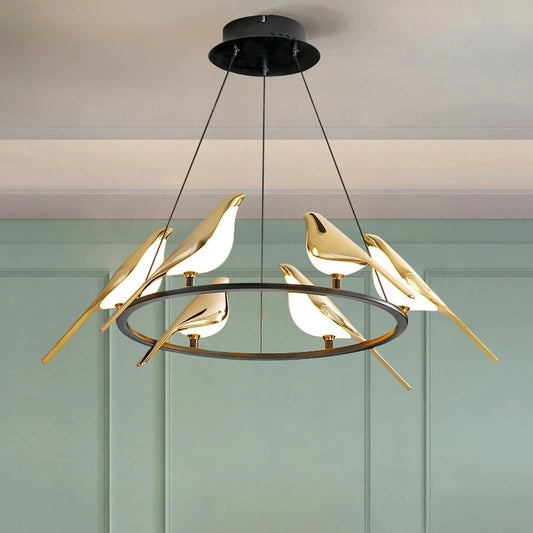 New Gold Magpie Bird Ceiling Chandelier