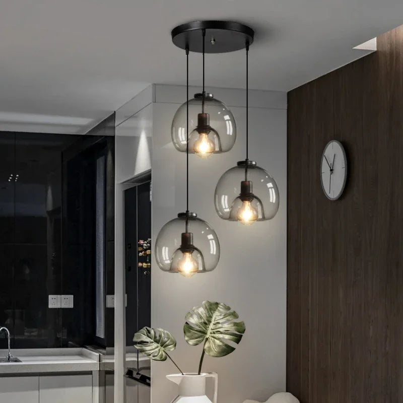 Glass Led Ceiling Chandelier E27 Black Pendant Lamp For Living Room Dining Table Kitchen Bedroom Modern Gray Art Hanging Light