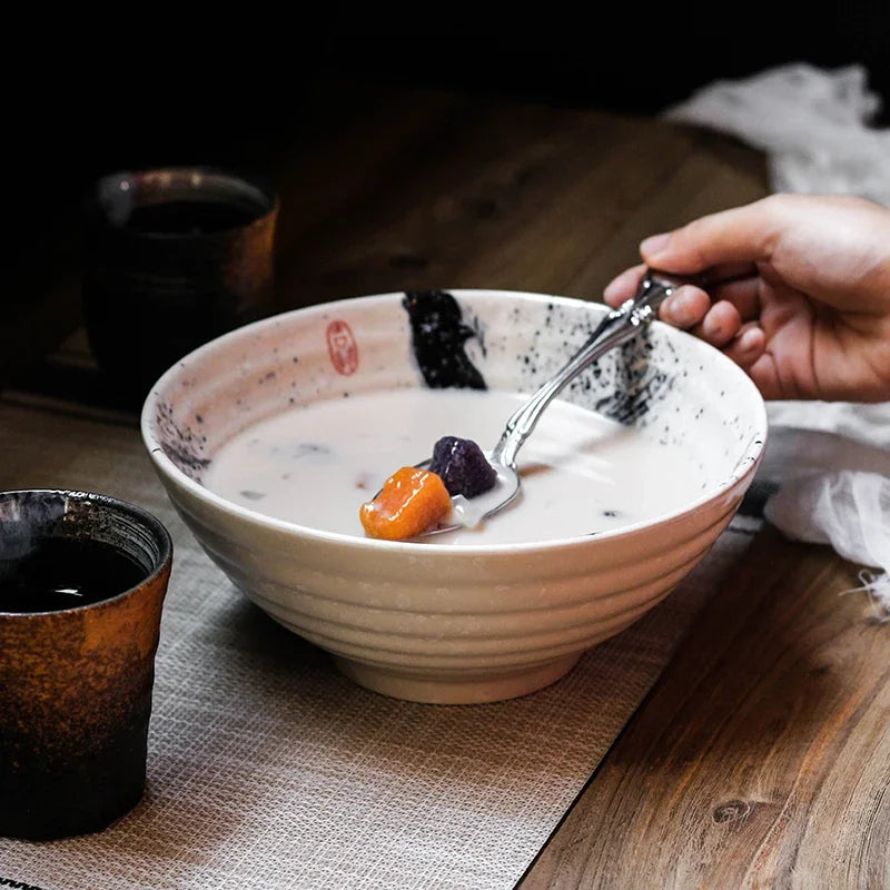 Japanese style 7.5 inch large bowl ramen bowl ceramic soup bowl retro tableware hat bowl trumpet bowl ceramic
