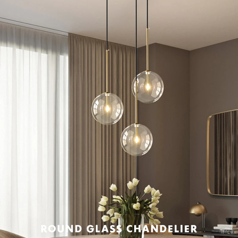 Modern Led Pendant Lamp Glass Ball  Bedroom Hanging Nordic Living Indoor Decor Lighting Kitchen Bar Round Gold Suspension Lights