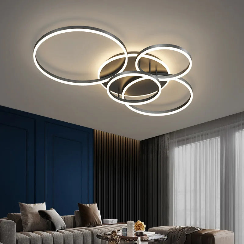 Modern 5 Ring Led Ceiling Chandelier Black Gold White for Living Room Bedroom Furniture Home Design Lighting Lusters Luminaires